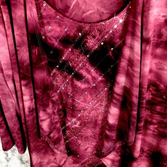 Kim Rogers Top Women’s Petite Small  Burgundy Sequined Shirt - Picture 2 of 16